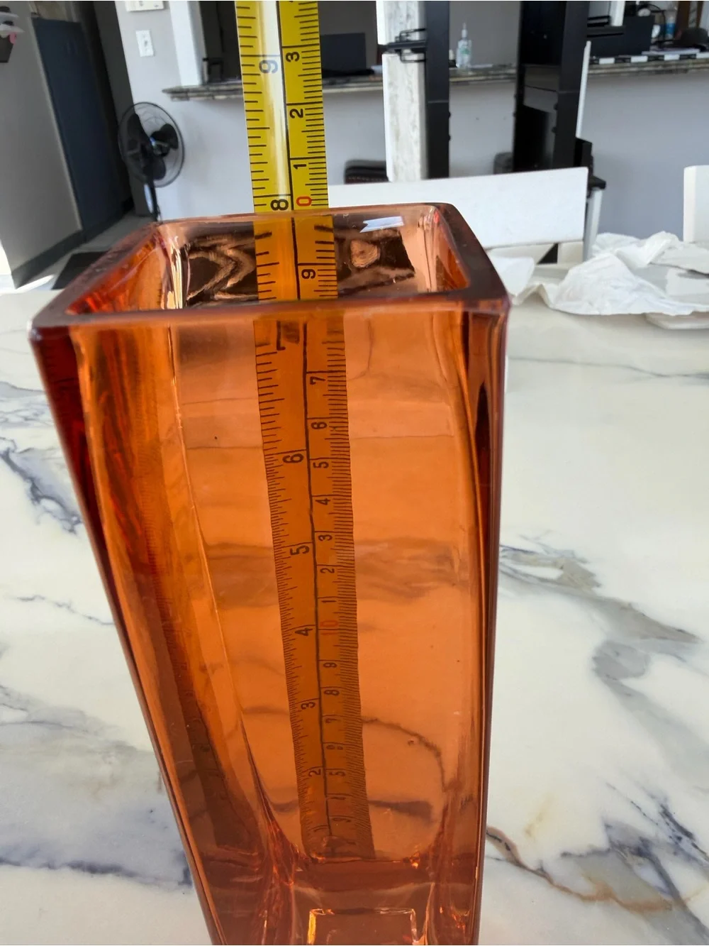 Amber Tapered Rectangular Glass Vase - Modern Accent